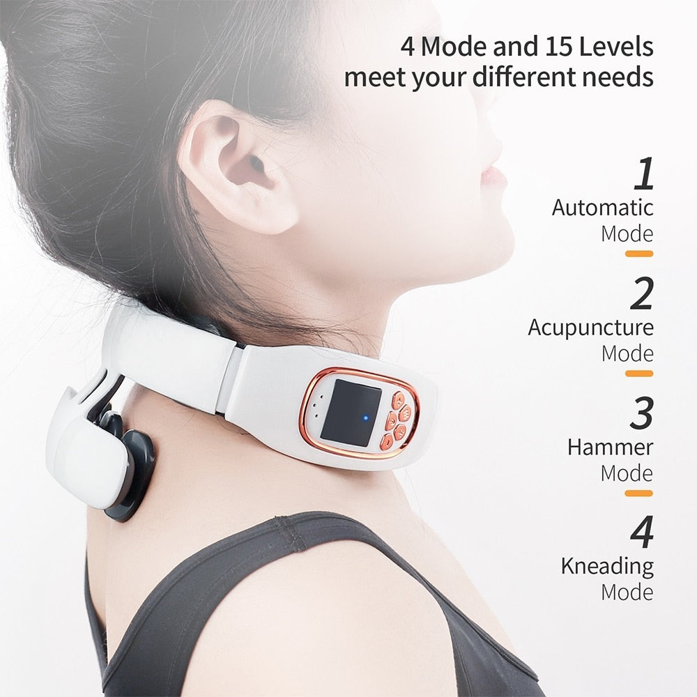 6 Heads Smart Electric Neck and Back Pulse Massager TENS Wireless Heat Cervical Vertebra Relax Pain Kneading Massage Machine