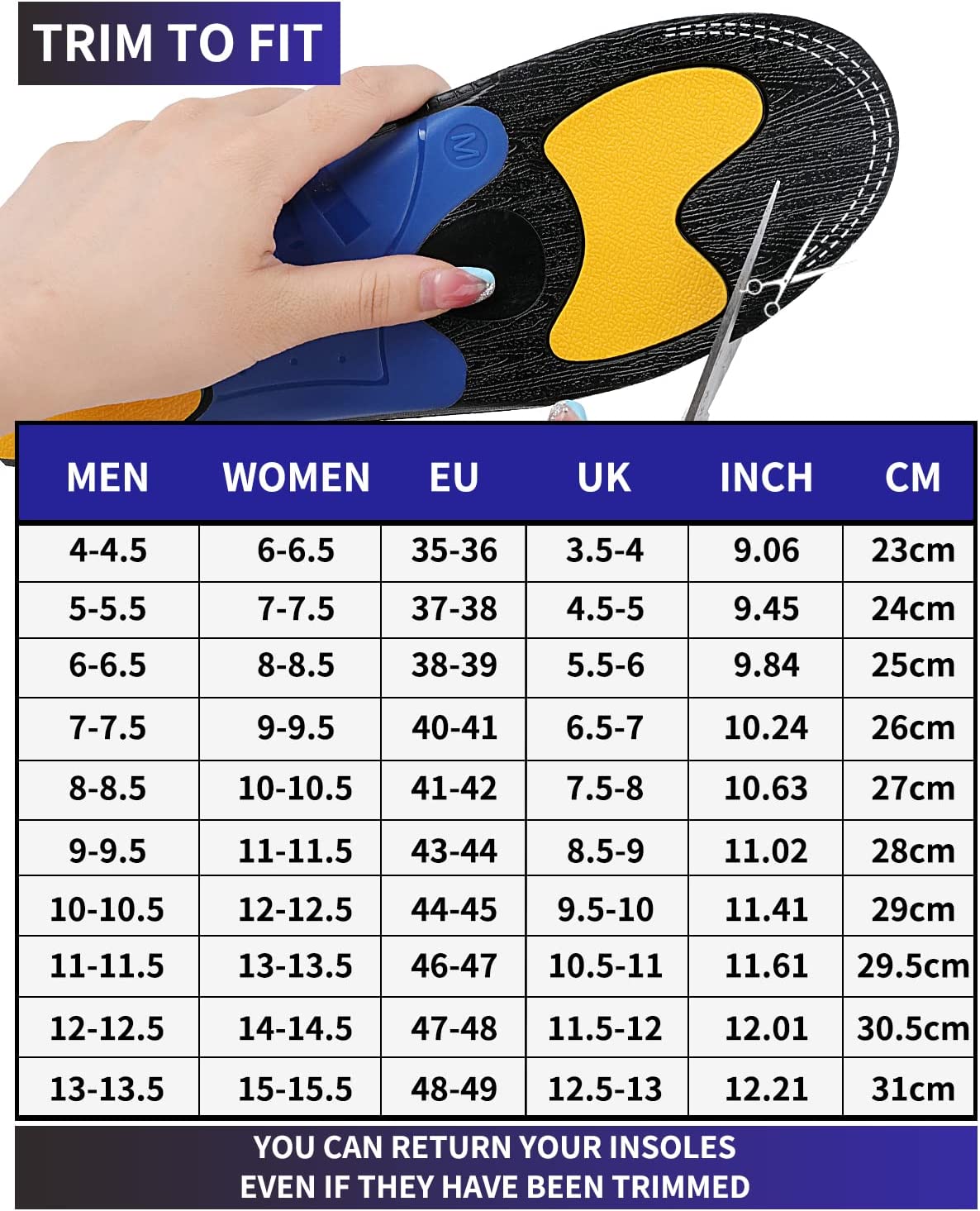 TOPSOLE Pain Relief Orthopedic Insole Plantar Fasciitis High Arch Support Insole For Men Women With Flat Foot All Day Standing