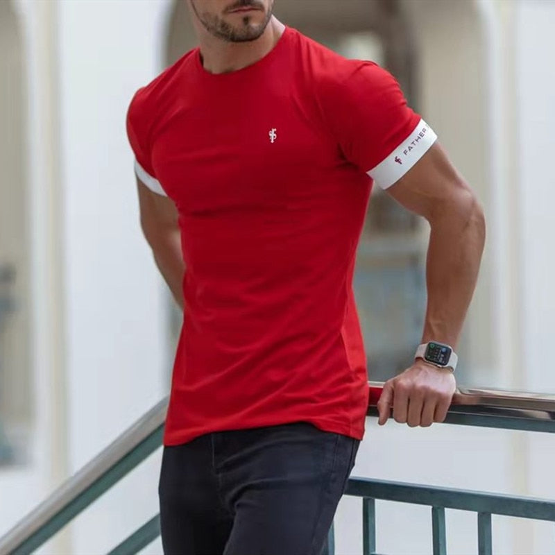 2023 new Shirt Men Short Sleeve Workout Gym T-Shirt Cotton Fitness bodybuilding Running T-Shirt men Sports Tees male Clothing