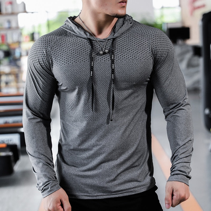 Mens Fitness Tracksuit Running Sport Hoodie Gym Joggers Hooded Outdoor Workout Shirts Tops Clothing Muscle Training Sweatshirt