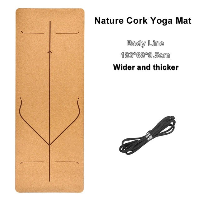 Jusenda 183X68cm Natural Cork TPE Yoga Mat For Fitness 5mm Sport Mats Pilates Exercise Non-slip Yoga mat With Position Body Line