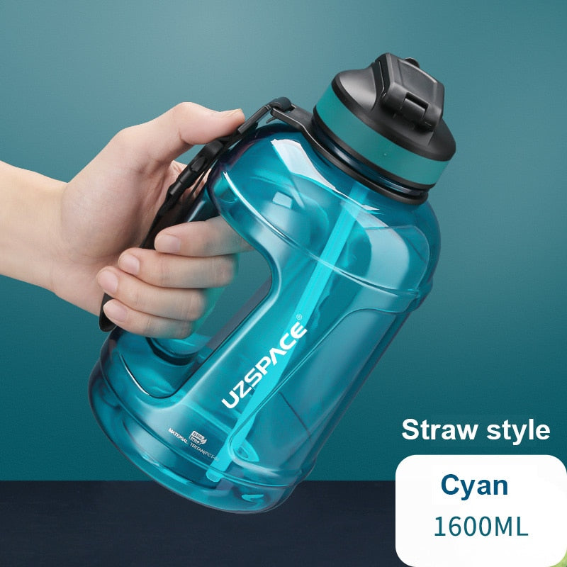 1.6L/2.3L Large Capacity Sports Water Bottles with Straw BPA Free Men Portable Leakproo Outdoor Fitness Gym Cup With Time Marker