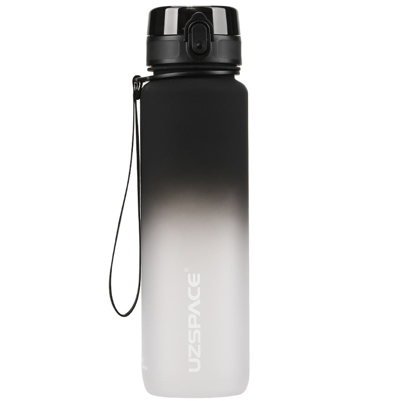 UZSPACE 1000ml Sport Water Bottle With Time Marker Leakproof Dropproof Frosted Tritan Cup For Outdoor Travel School Gym BPA Free