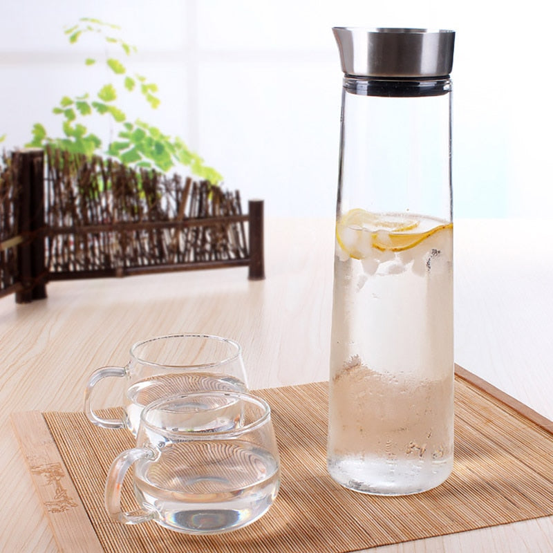 1000mL 1500ml Thickened Glass Big Water Bottle Juice Glass Pitcher Bottle Ith Stainless Steel Lid Carafe Kitchen Refrigerator