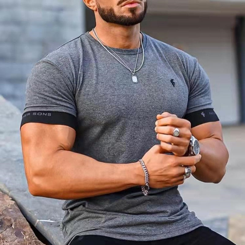 2023 new Shirt Men Short Sleeve Workout Gym T-Shirt Cotton Fitness bodybuilding Running T-Shirt men Sports Tees male Clothing