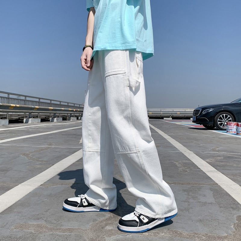 LAPPSTER Men Patchwork Baggy Casual Jeans Pants 2022 Mens Y2k Japanese Streetwear Denim Trousers Male Vintage Kpop Fashion Jeans