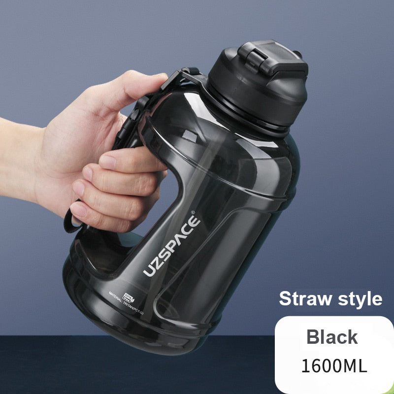 1.6L/2.3L Large Capacity Sports Water Bottles with Straw BPA Free Men Portable Leakproo Outdoor Fitness Gym Cup With Time Marker