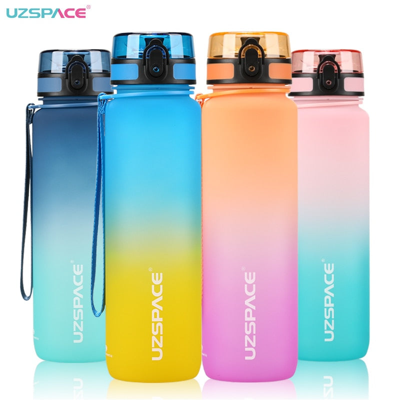 UZSPACE 1000ml Sport Water Bottle With Time Marker Leakproof Dropproof Frosted Tritan Cup For Outdoor Travel School Gym BPA Free