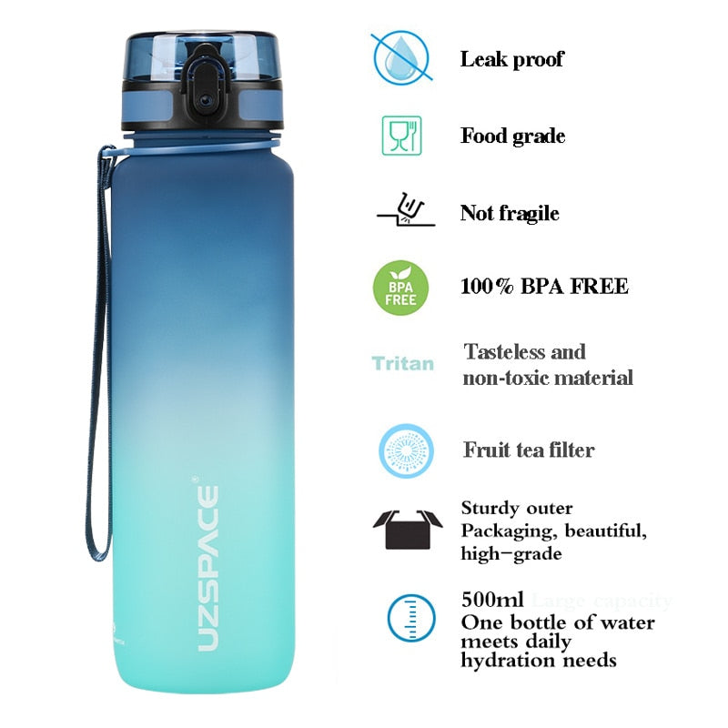 UZSPACE 1000ml Sport Water Bottle With Time Marker Leakproof Dropproof Frosted Tritan Cup For Outdoor Travel School Gym BPA Free