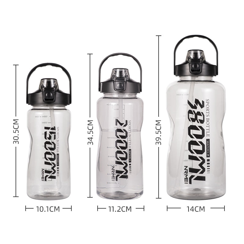 3.8L/2L/1.5L Gym Sports Bottles Water Cup Pc Material with Portable Straw Large Capacity Outdoor Anti-Fall Water Bottle for Men