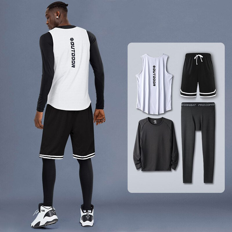 4 Pcs/Set Men Tracksuit Gym Fitness Compression Sports Suit Clothes Running Jogging Sport Wear Exercise Workout Tights