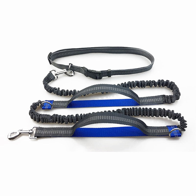 Pet Dog Running Leash Rope 2 Hand Control Dog Joging Walking Leash with Reflective Hands Free Pets Double Elasticity Collar Rope