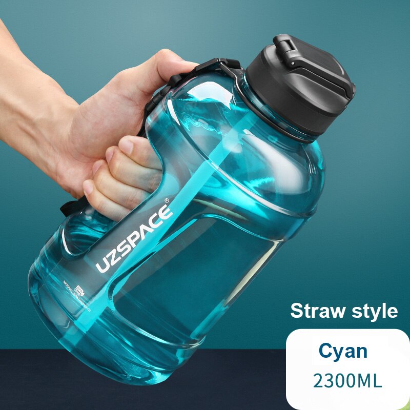 1.6L/2.3L Large Capacity Sports Water Bottles with Straw BPA Free Men Portable Leakproo Outdoor Fitness Gym Cup With Time Marker