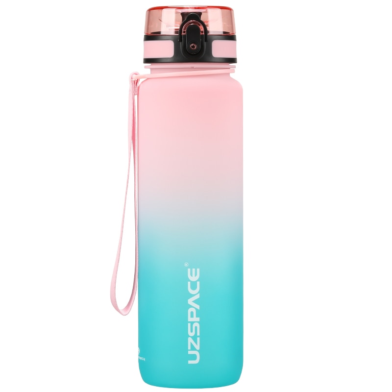 UZSPACE 1000ml Sport Water Bottle With Time Marker Leakproof Dropproof Frosted Tritan Cup For Outdoor Travel School Gym BPA Free