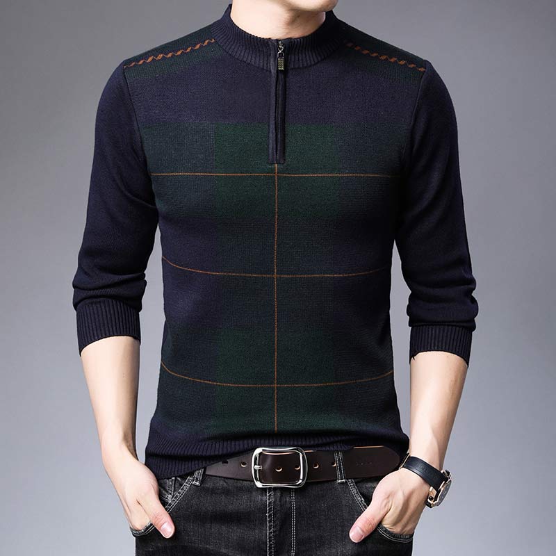 2022 Zipper Thick Warm Winter Striped Knitted Pull Sweater Men Wear Jersey Mens Pullover Knit Mens Sweaters Male Fashions 93003