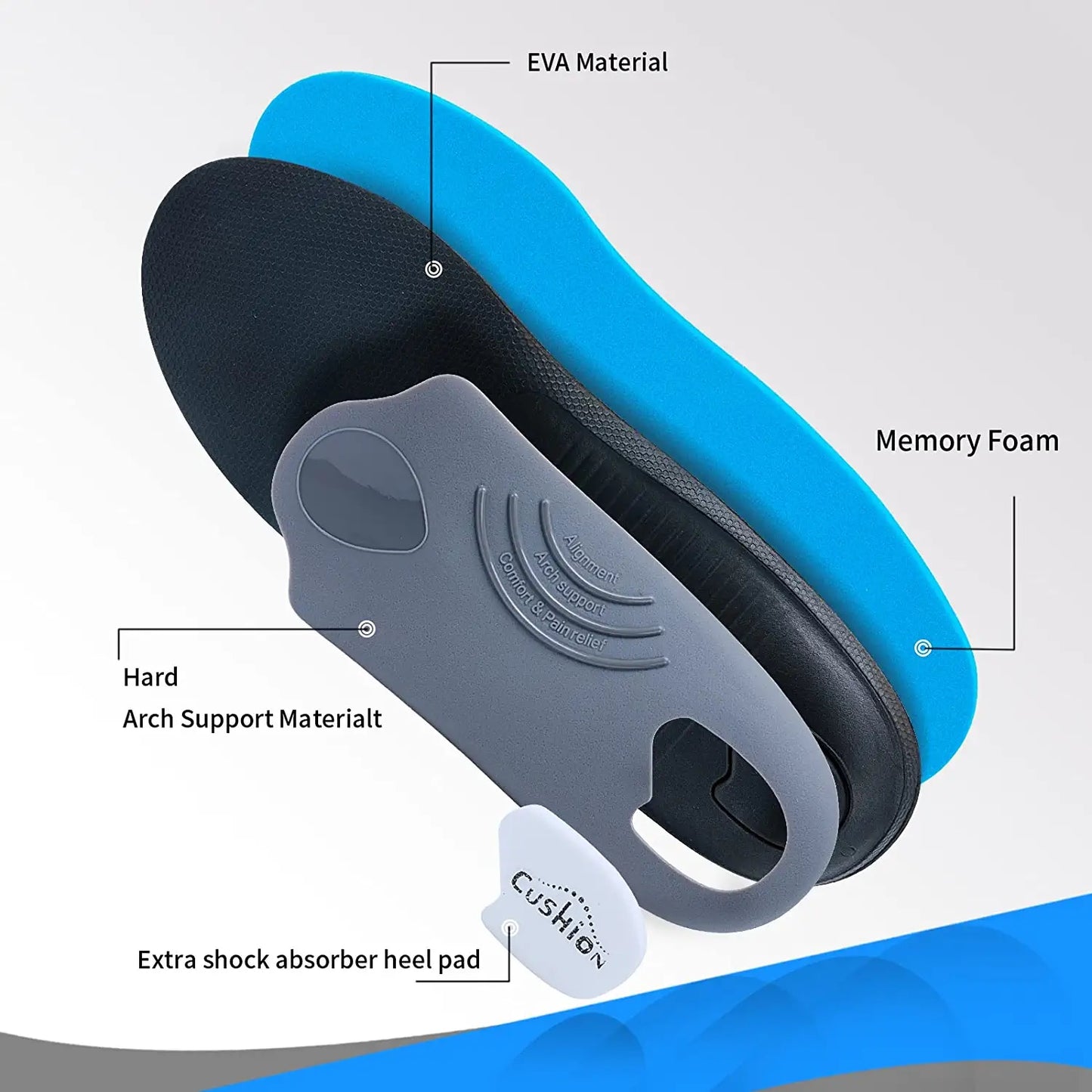 Walkomfy Heavy Duty Support 210+Lbs Plantar Fasciitis Insoles Arch Support Orthotic Inserts Flat Feet Heel Pain Relief Orthotics