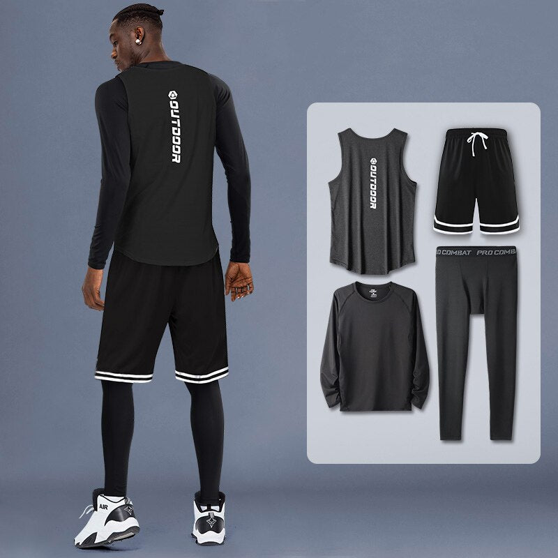 4 Pcs/Set Men Tracksuit Gym Fitness Compression Sports Suit Clothes Running Jogging Sport Wear Exercise Workout Tights