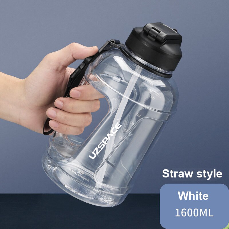 1.6L/2.3L Large Capacity Sports Water Bottles with Straw BPA Free Men Portable Leakproo Outdoor Fitness Gym Cup With Time Marker