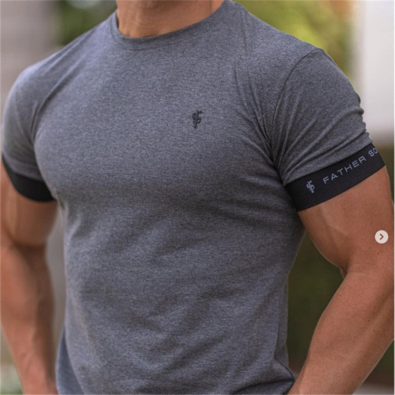 2023 new Shirt Men Short Sleeve Workout Gym T-Shirt Cotton Fitness bodybuilding Running T-Shirt men Sports Tees male Clothing