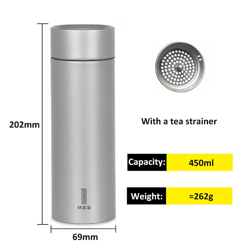 Titanium Vacuum Thermos Bottle Thermal Water Bottle Good Insulation Properties Insulation Cup Vacuum Flask Mug with Tea Infuser