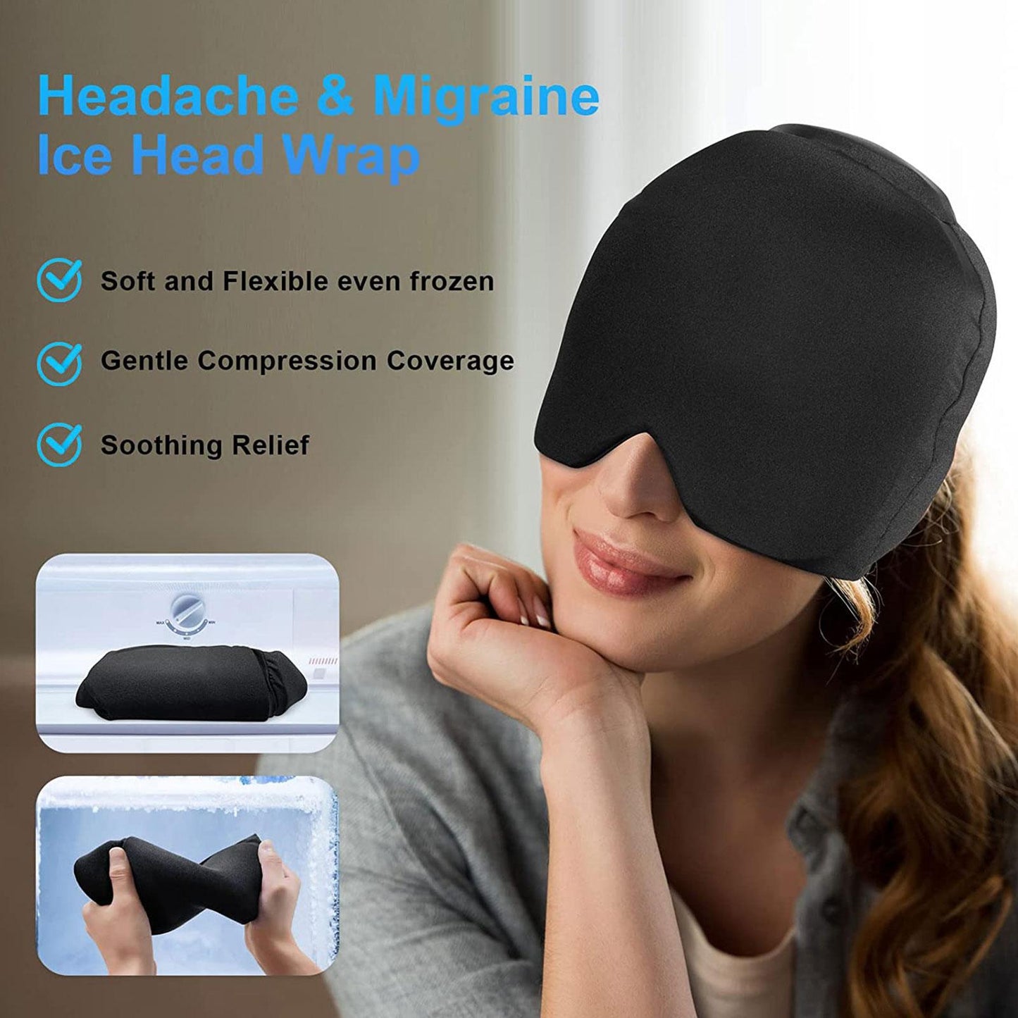 Gel Hot Cold Therapy Stretchable Ice for Relieve Pain Wearable Cold Therapy Migraine Relief Mask Wrap Head for Chemo