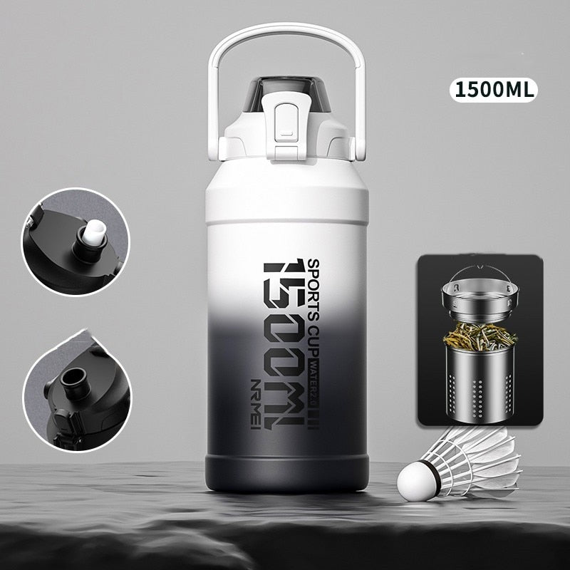 2L Water bottle Thermos Bottle with Removable Straw, Protable Stainless Steel Water Bottle with Carry Handle for Gym