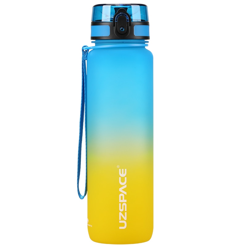 UZSPACE 1000ml Sport Water Bottle With Time Marker Leakproof Dropproof Frosted Tritan Cup For Outdoor Travel School Gym BPA Free