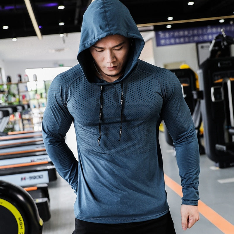 Mens Fitness Tracksuit Running Sport Hoodie Gym Joggers Hooded Outdoor Workout Athletic Clothing Muscle Training Sweatshirt Tops