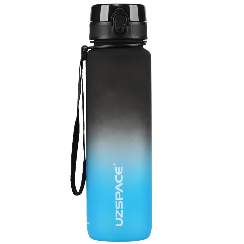 UZSPACE 1000ml Sport Water Bottle With Time Marker Leakproof Dropproof Frosted Tritan Cup For Outdoor Travel School Gym BPA Free