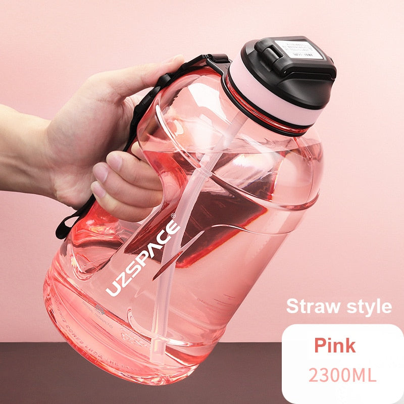 1.6L/2.3L Large Capacity Sports Water Bottles with Straw BPA Free Men Portable Leakproo Outdoor Fitness Gym Cup With Time Marker