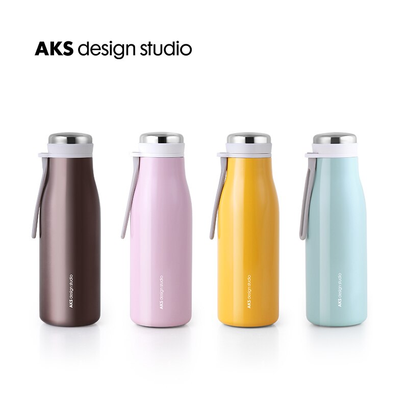 AKS Portable High-End 304 Stainless Steel Vacuum Cup Thermos Bottle Flask Insulated Tumbler With Silicone Rope 360/500 ML