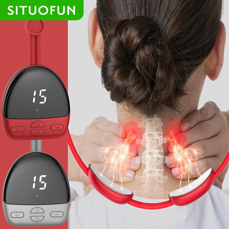 SITUOFUN Portable Hanging Neck Massager Pulse Heat Therapy Electric EMS Massage Pendant Shoulder and Neck Muscle Pain Relief