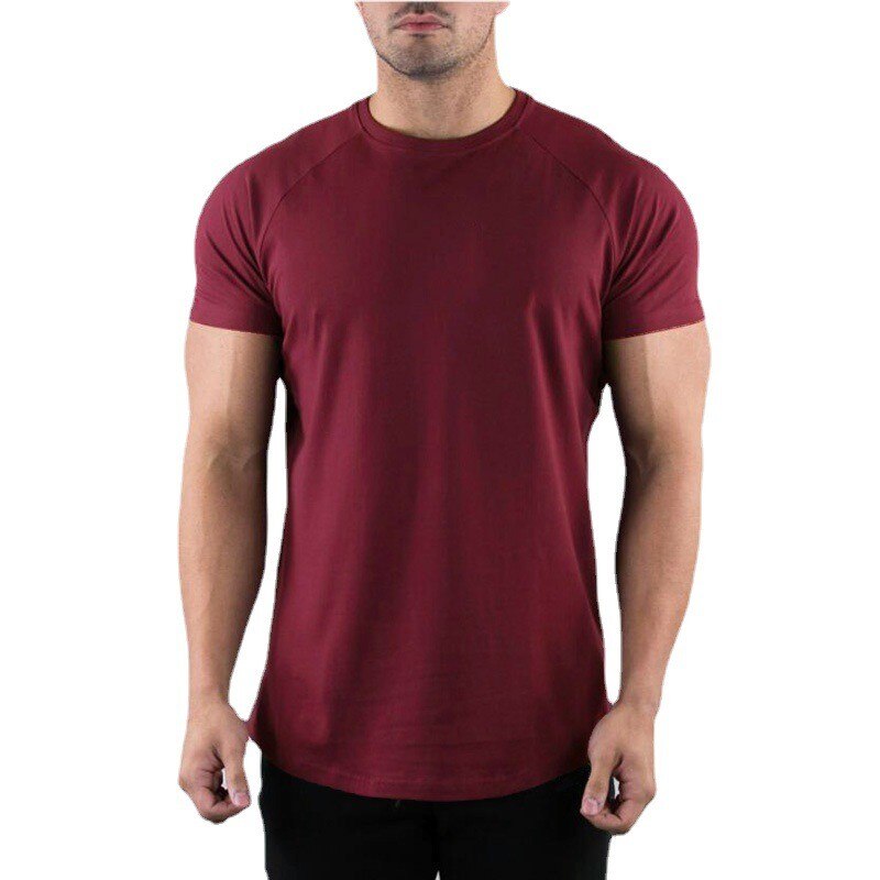 Running Cotton O Neck Short Sleeve Gym T-shirt Mens Fitness Workout Shirt Bodybuilding Training Tee Tops Summer Solid Clothing